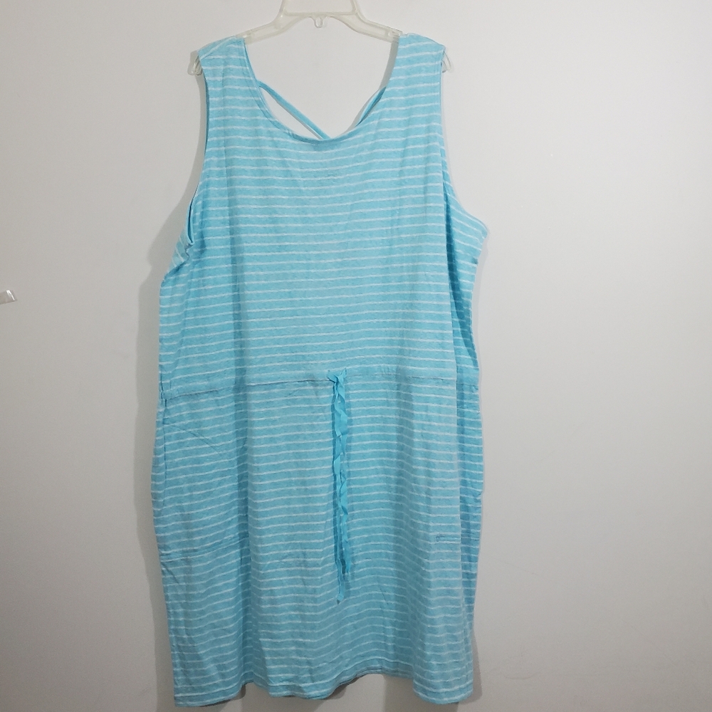NWT T by Talbots Activewear Dress Turquoise Aqua Striped Sleeveless Nautical 3X - Picture 2 of 11